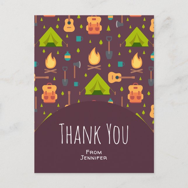 Carte Postale Motif de thème de camping mignon Merci (Devant)