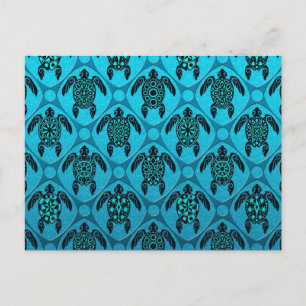 Carte Postale Motif de tortue bleue et noire