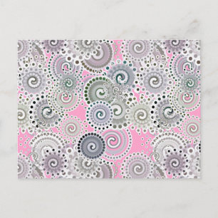 Carte Postale Motif de tourbillon fractal, rose et gris
