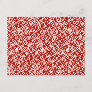 Carte Postale Motif de tourbillon japonais - rouge profond et bl