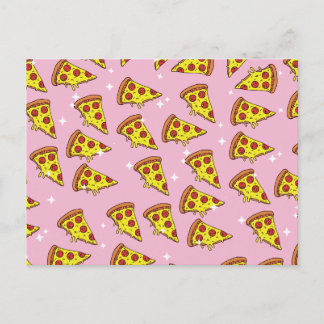 Carte Postale Motif de tranches de pizza flottantes rose pastel