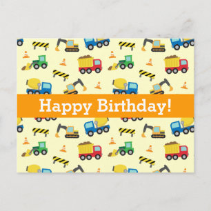 Carte Postale Motif de véhicules de construction, Joyeux Anniver