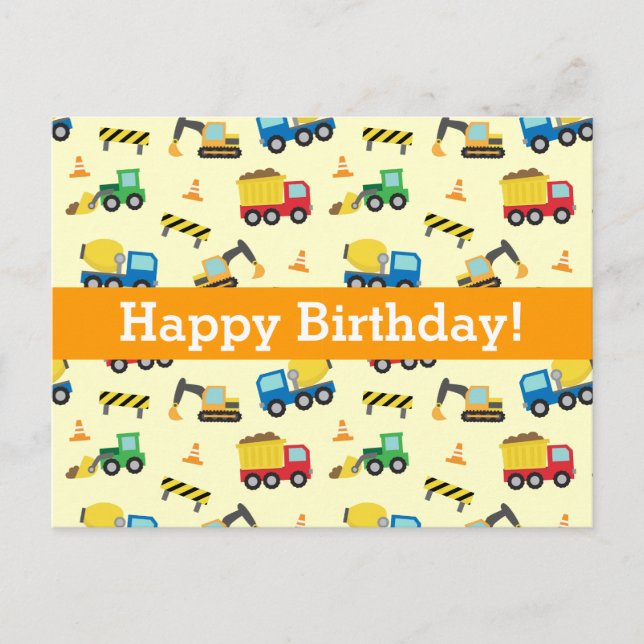 Carte Postale Motif de véhicules de construction, Joyeux Anniver (Devant)