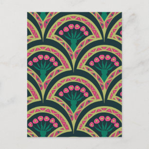 Carte Postale Motif de ventilateur floral rose et vert