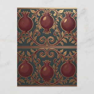 Carte Postale Motif de vigne de grenade vert foncé orné or