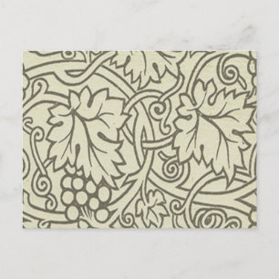 Carte Postale Motif de vigne de raisin gris vert de William Morr