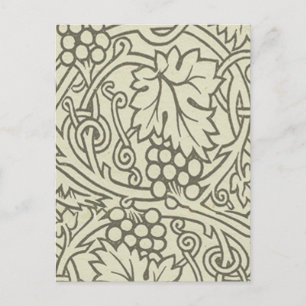 Carte Postale Motif de vigne de raisin gris vert de William Morr