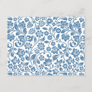 Carte Postale Motif de vignes florales bleues et blanches orné
