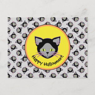 Carte Postale Motif de visage de chat noir Halloween