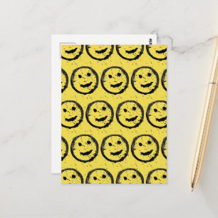 Carte Postale Motif de visage jaune heureux souriant taché cool