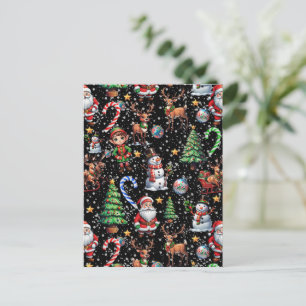 Carte Postale Motif décoratif de Noël sur fond noir