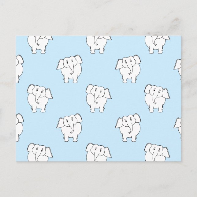 Carte Postale Motif d'éléphant blanc sur bleu pâle. (Devant)