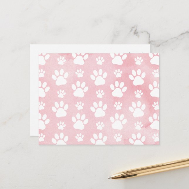 Carte Postale Motif d'empreintes de pattes, Pattes blanches, Aqu (Devant/Arrière en situation)