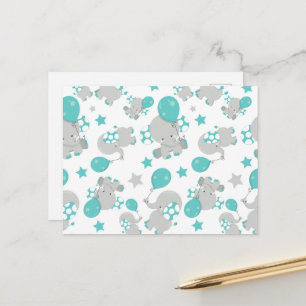 Carte Postale Motif Des Eléphants, Eléphants Mignons - Gris Bleu