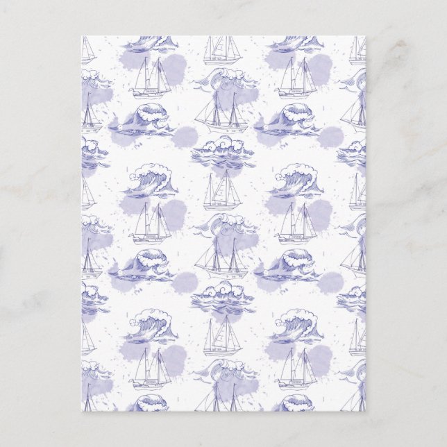 Carte Postale Motif des ondulations et des navires (Devant)