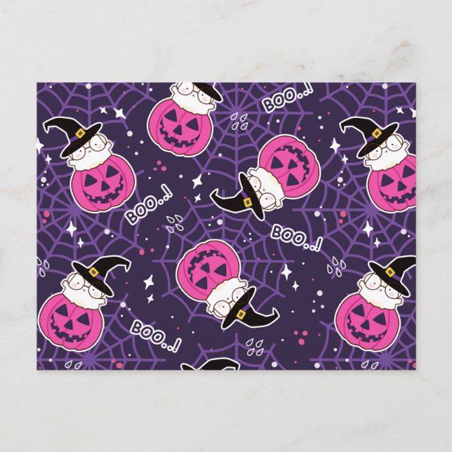 Carte Postale Motif d'Halloween avec des chats mignons et des ci (Devant)