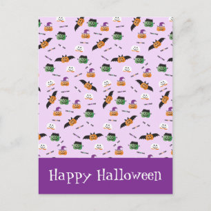 Carte Postale Motif d'Halloween Citrouilles Violettes Merci