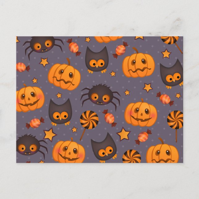 Carte Postale Motif d'Halloween mignon Arrière - plan pourpre (Devant)