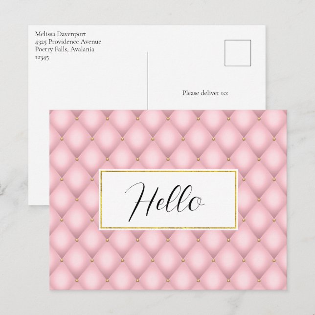 Carte Postale Motif diamant luxueux rose capitonné (Devant / Derrière)