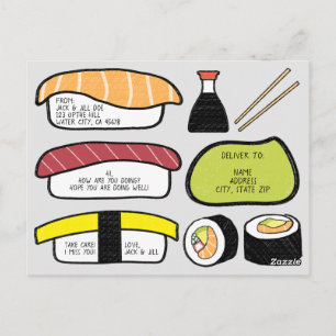 Carte Postale Motif d'illustration de thème Sushi texte personna