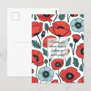 Carte Postale Motif d'illustration des fleurs de coquelicots rou