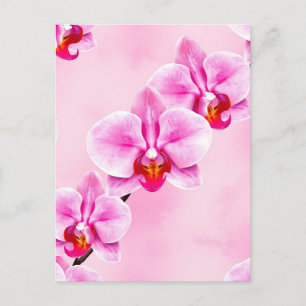 Carte Postale Motif d'orchidée rose Fleurs tropicales Pastel dou