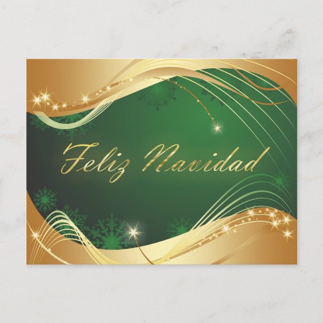 Carte Postale Motif doré de Noël avec fond vert (Devant)