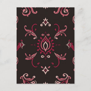 Carte Postale Motif d'ornement floral en damas de Bourgogne