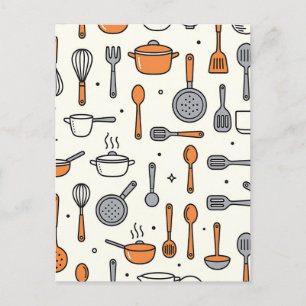 Carte Postale Motif d'ustensiles de cuisine mignons