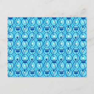 Carte Postale Motif égyptien Lotus, cobalt et turquoise