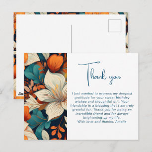 Carte Postale Motif élégant de fleurs et de feuillage Merci