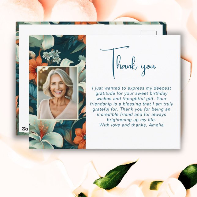 Carte Postale Motif élégant de fleurs et de feuillage Photo Merc (Créateur téléchargé)