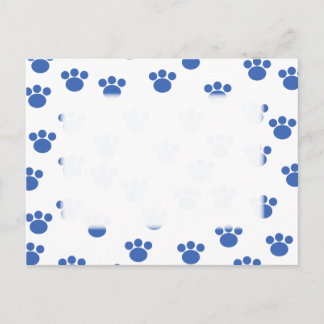 Carte Postale Motif Empreinte de patte animal. Bleu et Blanc.