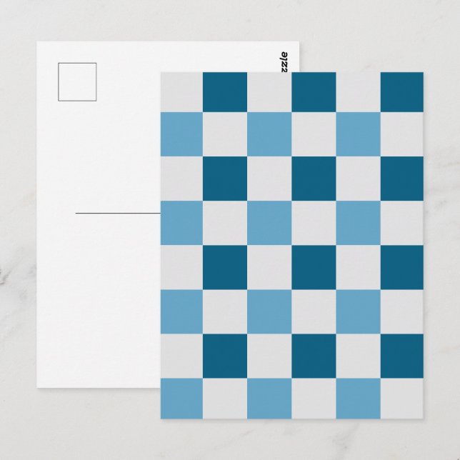 Carte Postale Motif en damier blanc et bleu (Devant / Derrière)