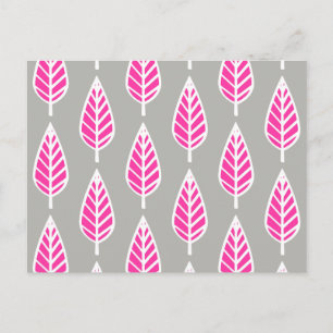 Carte Postale Motif en feuille de hêtre - Fuchsia rose et argent