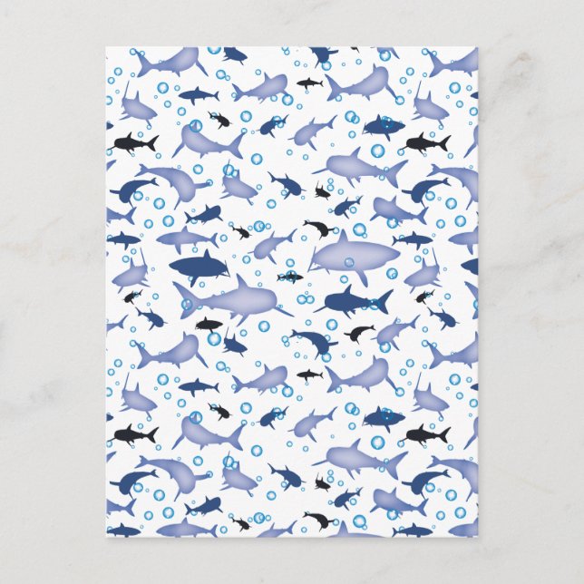 Carte Postale Motif en silhouette de requin blanc et bleu (Devant)