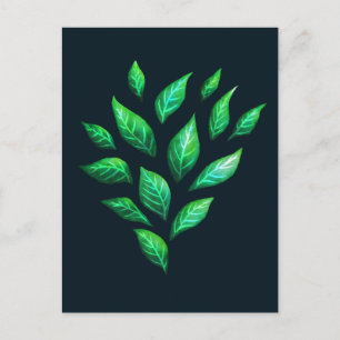 Carte Postale Motif Feuille vert foncé Abstrait