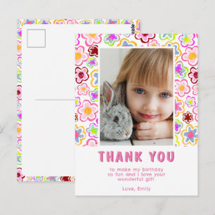 Carte Postale Motif Fleur Enfants Fille Photo Anniversaire Merci