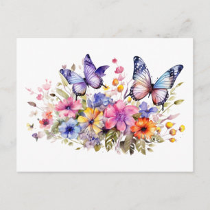 Carte Postale Motif fleur papillon