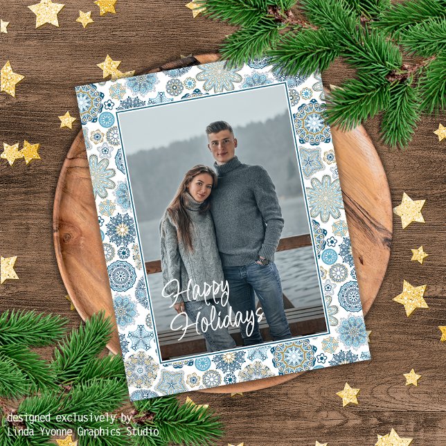 Carte Postale Motif Flocons de Neige Mandala Floral Chic Festif (Créateur téléchargé)