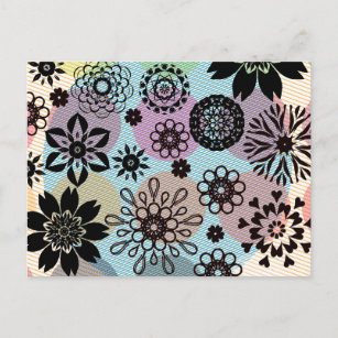 Carte Postale motif floral Abstrait - noir et blanc