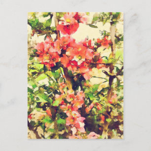 Carte Postale Motif floral aquarelle rouge rose 1