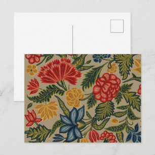 Carte Postale Motif floral au point de crewel rouge et or vintag