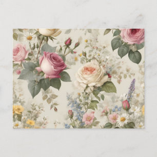 Carte Postale Motif floral avec Rustique Rose et Fleur sauvage