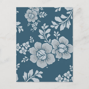 Carte Postale Motif floral bleu vintage élégant