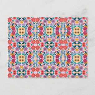 Carte Postale Motif floral d'art populaire dans des couleurs viv