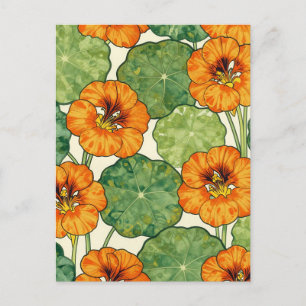 Carte Postale Motif floral de capucine à l'aquarelle