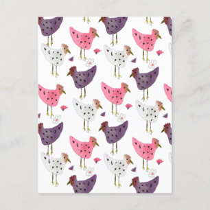Carte Postale Motif floral de coq à l'aquarelle