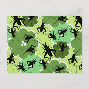 Carte Postale Motif floral de cricket vert + noir