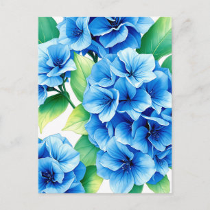 Carte Postale Motif floral de fleurs d'hortensia bleu